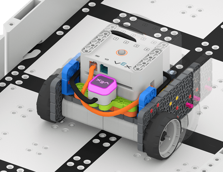 A Code Base 2.0 LED Bumper Top shows the LED Bumper glowing a color while the robot is moving quickly to show a happy mood.