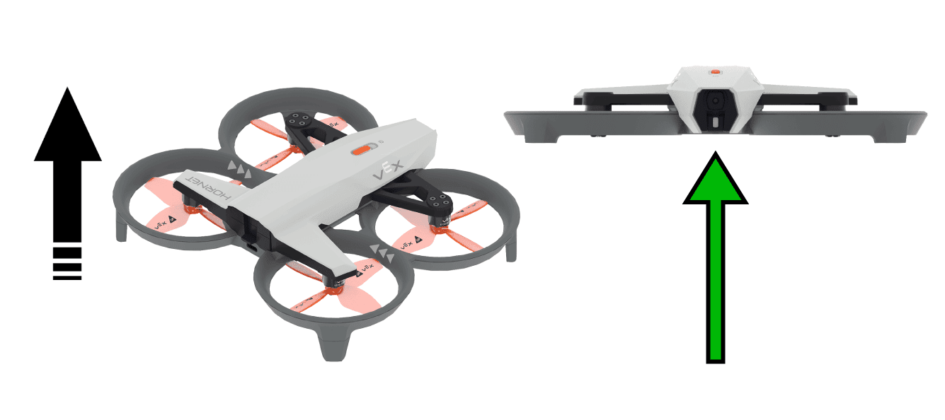 VEX AIR Drone from two perspectives with arrows indicating upward movement.
