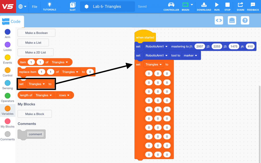 Add [Set 2D list to] block