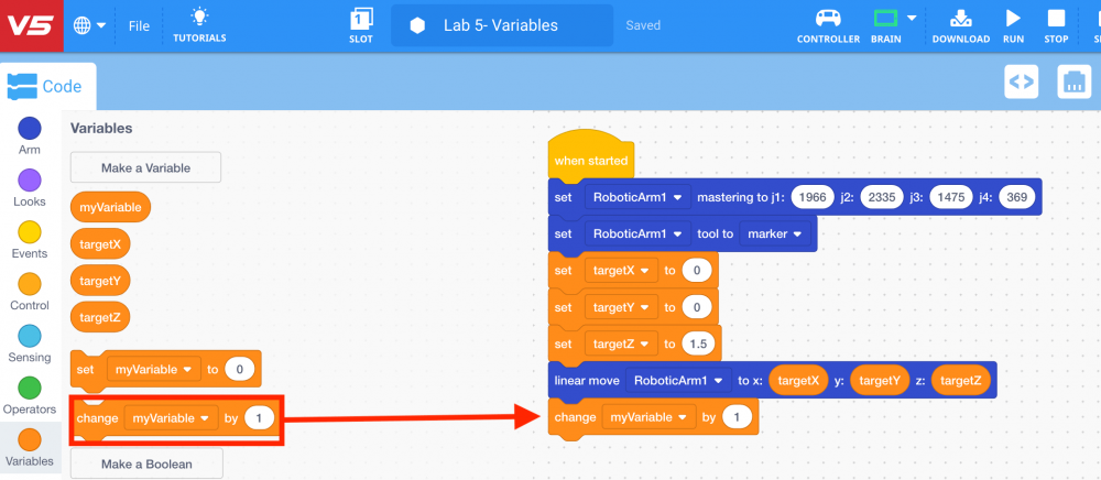 Add change variable block