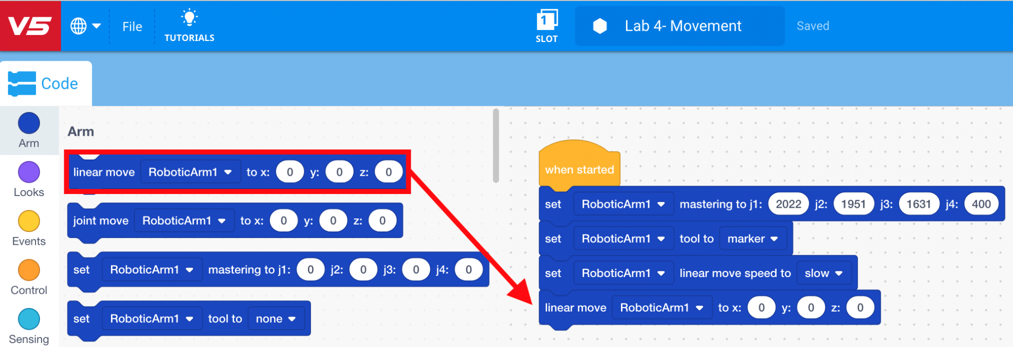 Add first linear move block