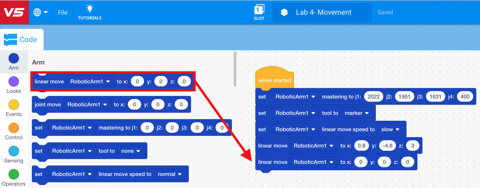Add second linear move block