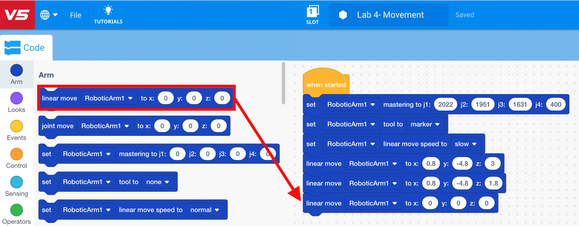 Add third linear move block