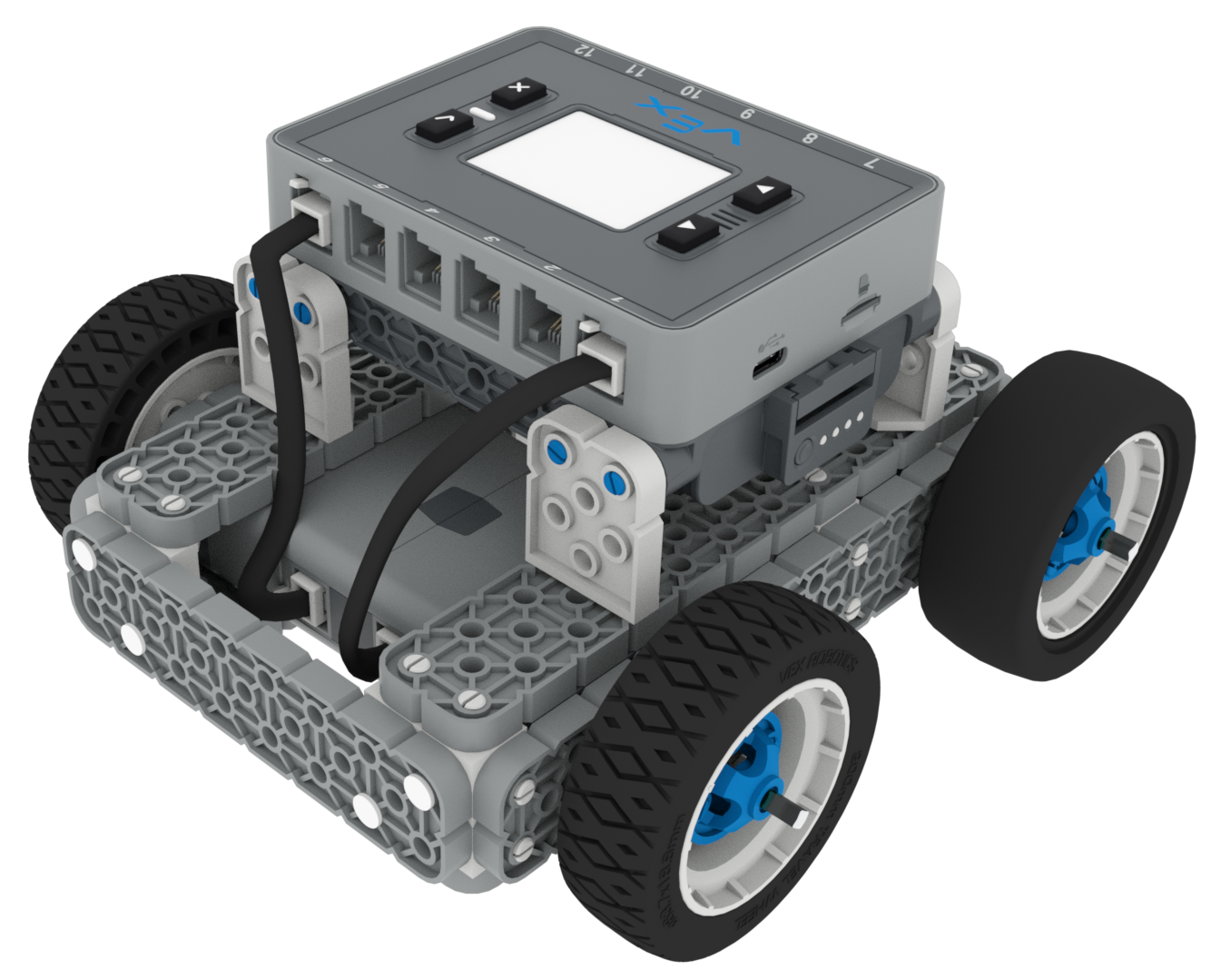 BaseBot with Travel Tires connected to the motors and Balloon Tires for the other two wheels.