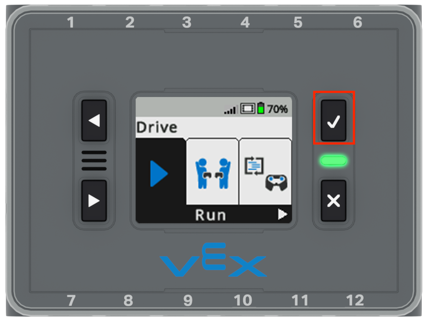 IQ Brain screen selecting the Run button for the Driver Control program
