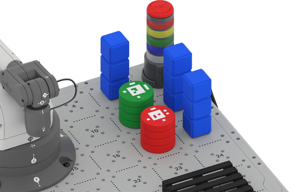 Disks and Cubes placed in the Loading Zone on the Tile as described in the text.