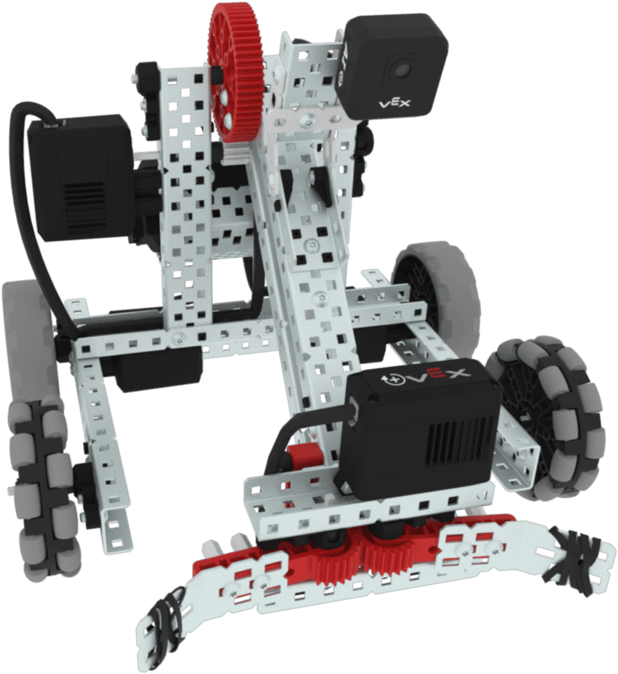 VEX EXP Clawbot with an AI Vision Sensor mounted on the top of the arm.