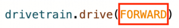A drive command with the orang parameter of forward highlighted to indicate that part of the command.