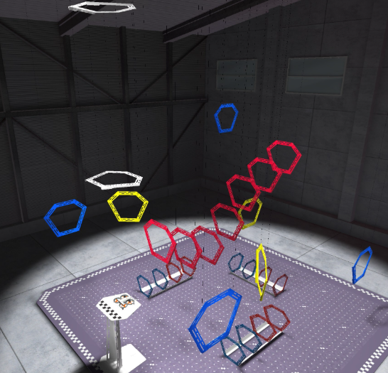 An aerial view of the VEX AIR Flight Simulator Ring layout, showing all of the rings to fly through.