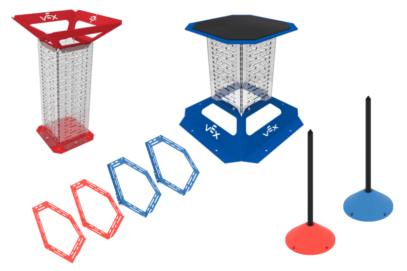 A VEX AIR Tower Goal, Platform Goal, Ring Tunnel and pole goal.