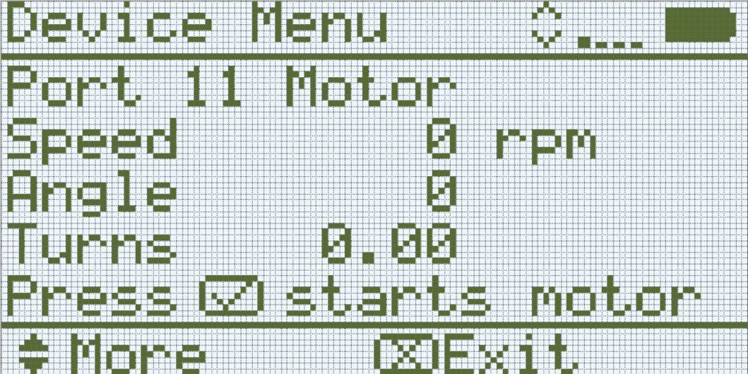 Image of the device menu for the Port 11 motor open on the VEX IQ 1st generation Brain screen