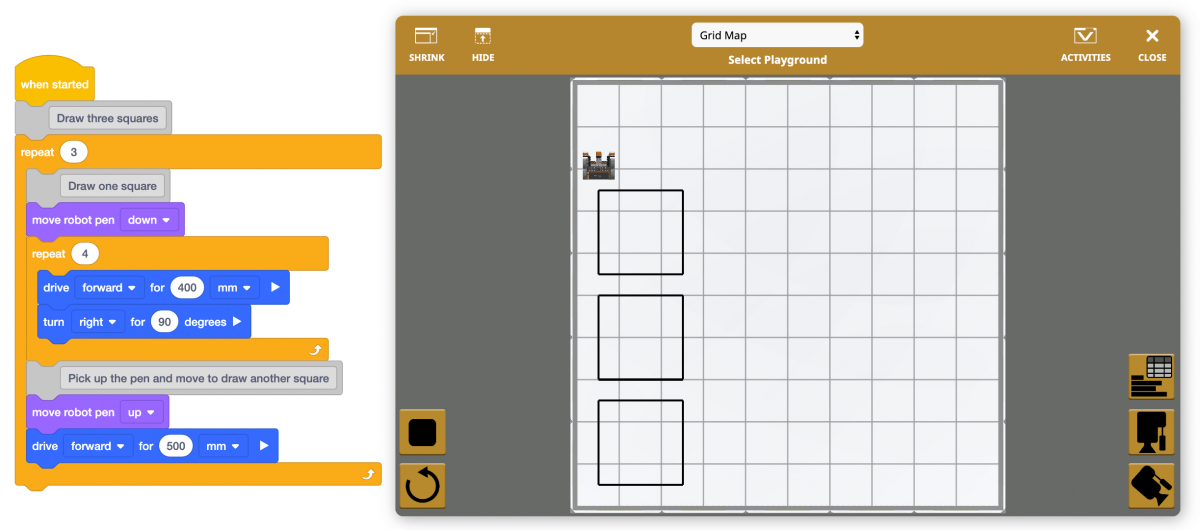 draw three squares
