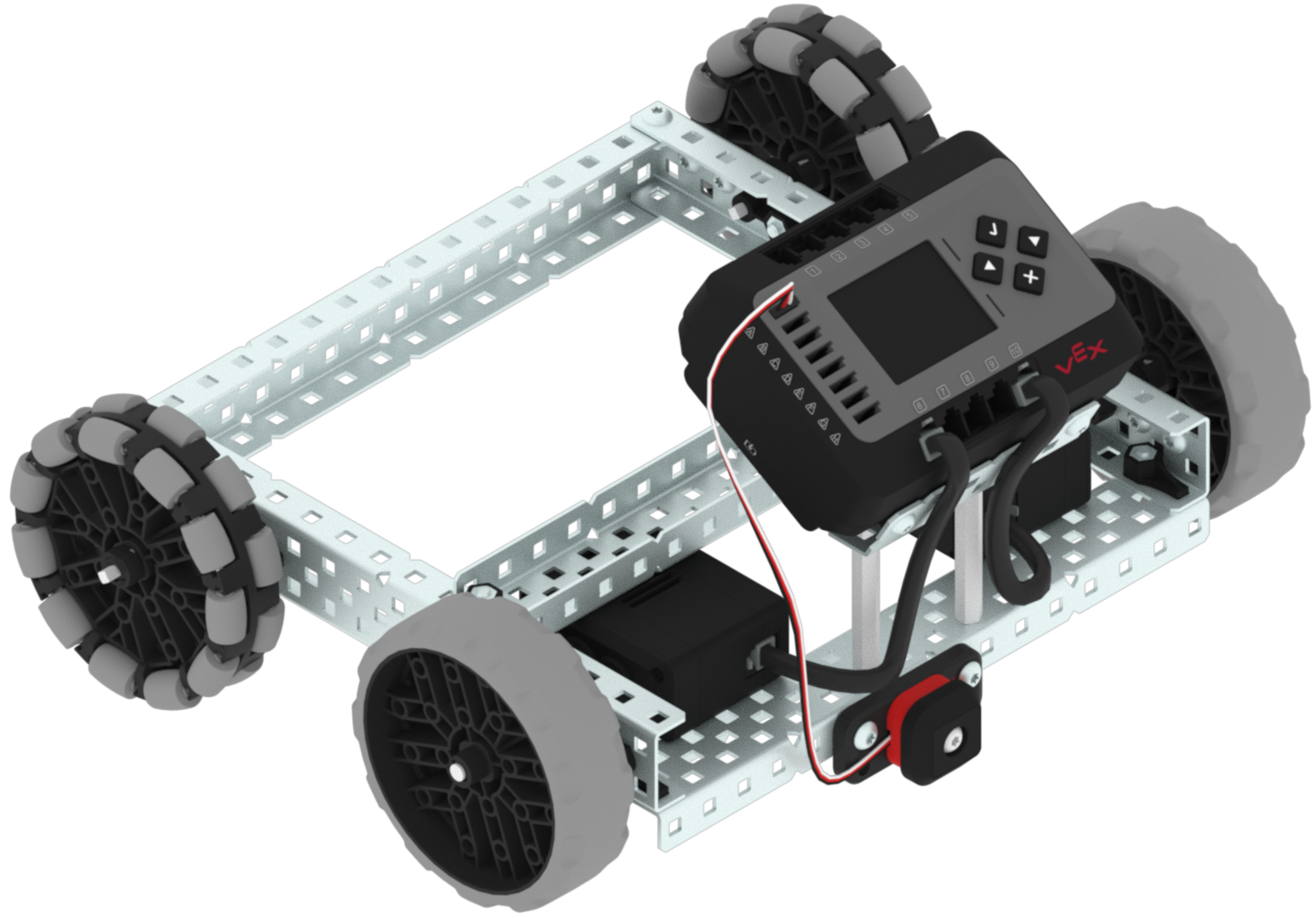 image of the BaseBot with the Bumper added to the back of the robot, and a C-Channel added to the front