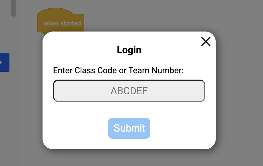Enter class code pop up box