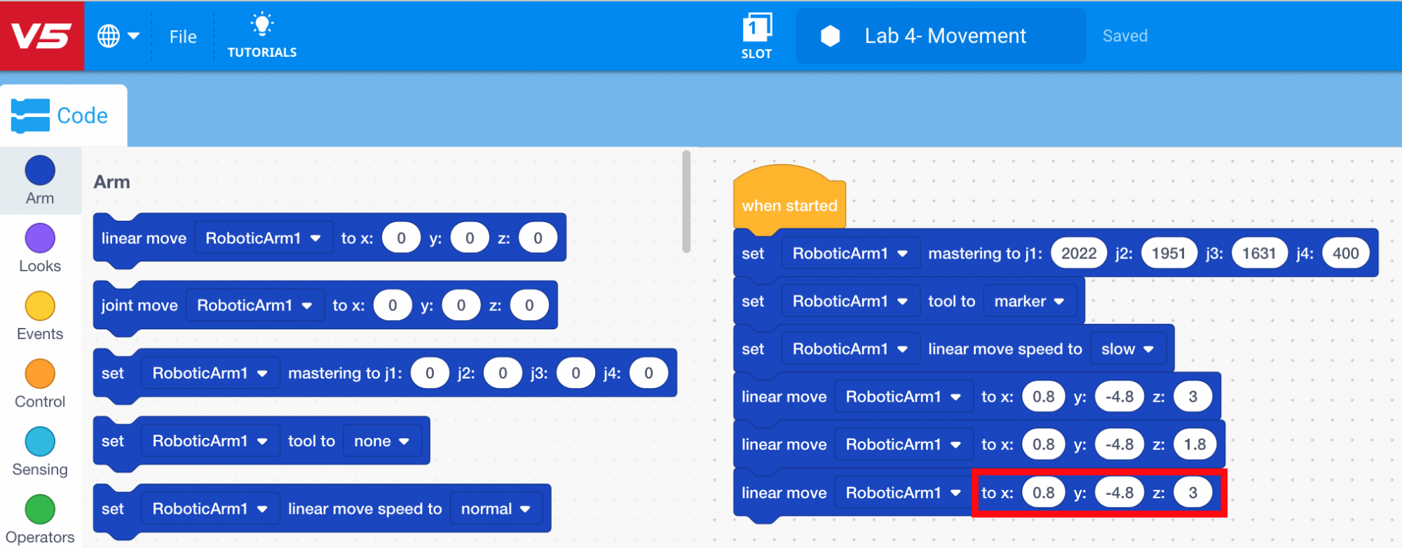 Insert location above point 1 into third linear block