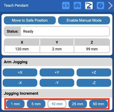 Boutons d'incrémentation de jogging indiqués par un cadre rouge.
