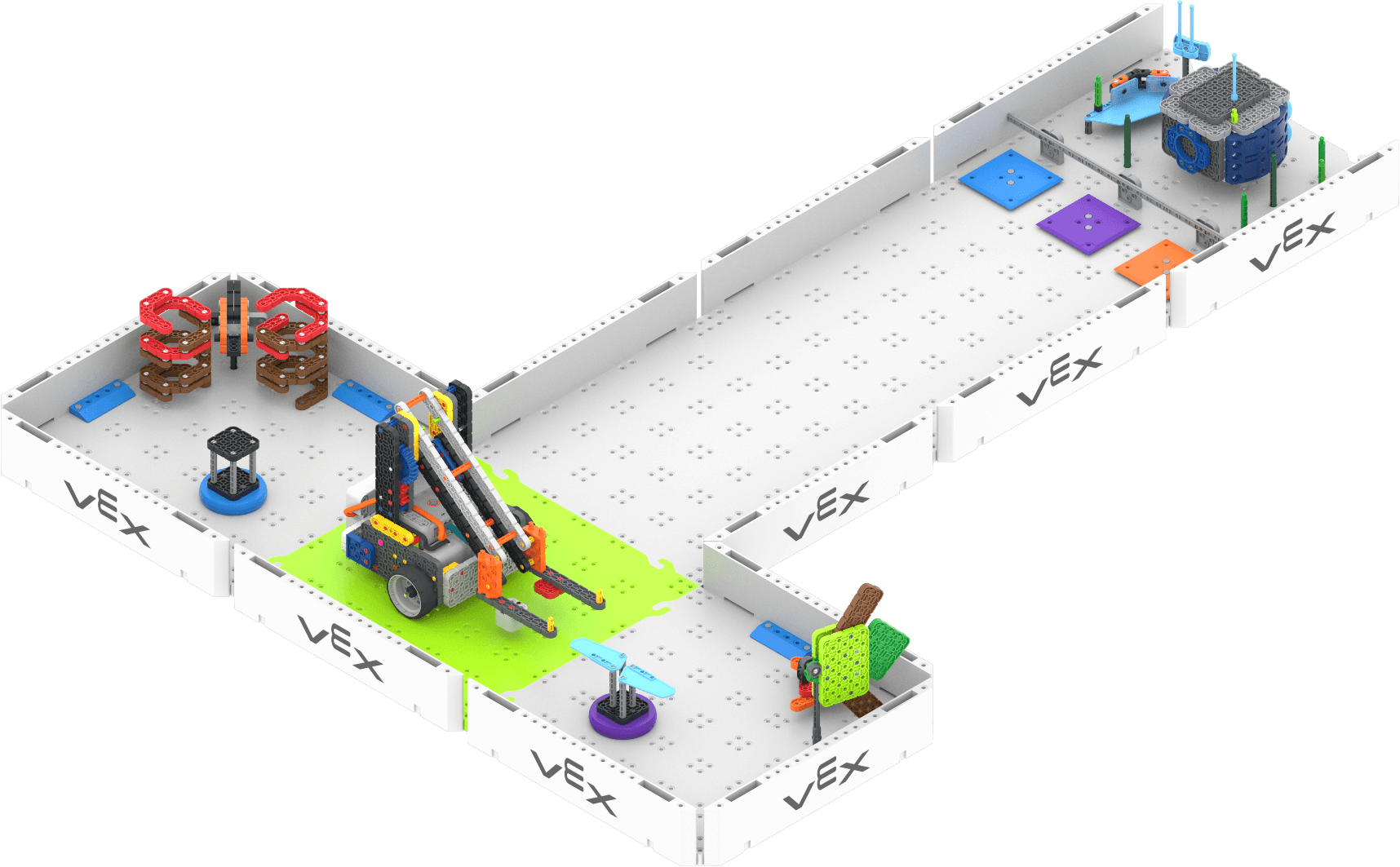 Dasselbe Feld der Meereswissenschaften Stufe 1 wie zuvor. Der Roboter beginnt auf der grünen Kachel an der Kreuzung der vertikalen und horizontalen Abschnitte des T.
