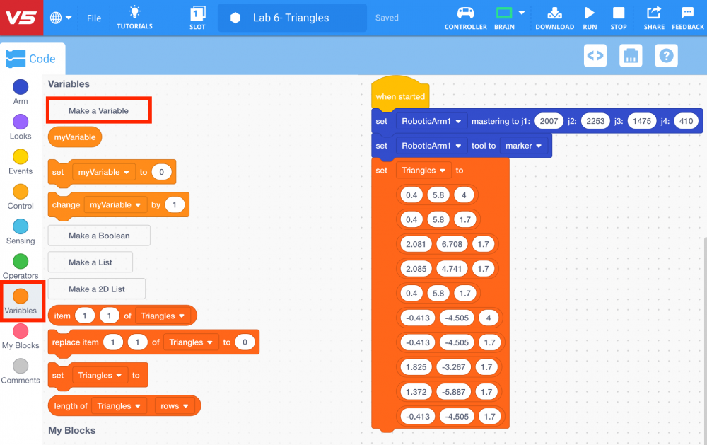 Make a Variable block