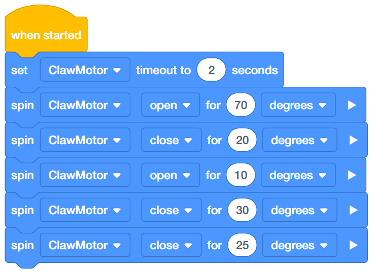 A VEXcode Block Program That Opens and Closes the Claw