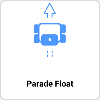 Example project icon reads Parade Float across the bottom and shows a blue robot icon above with an arrow indicating motion.
