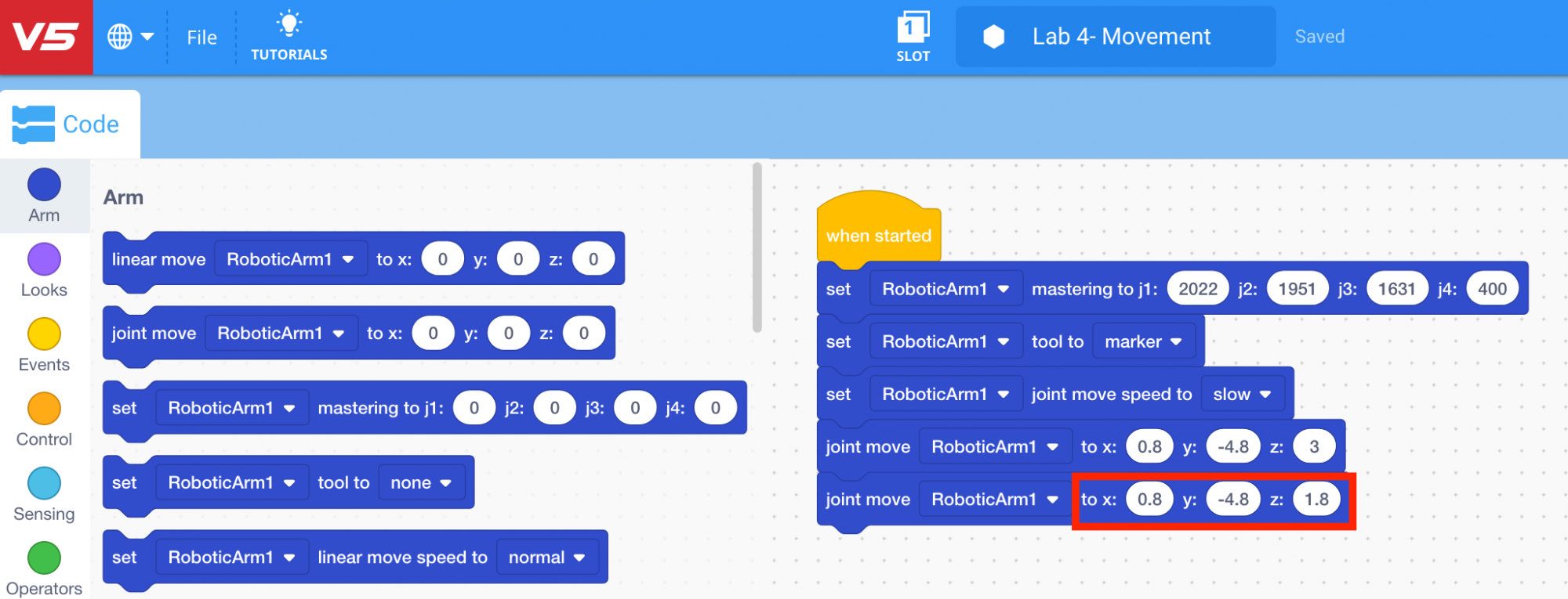 Point 1 joint values
