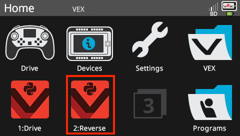 Reverse project downloaded in slot 2 on the V5 Brain