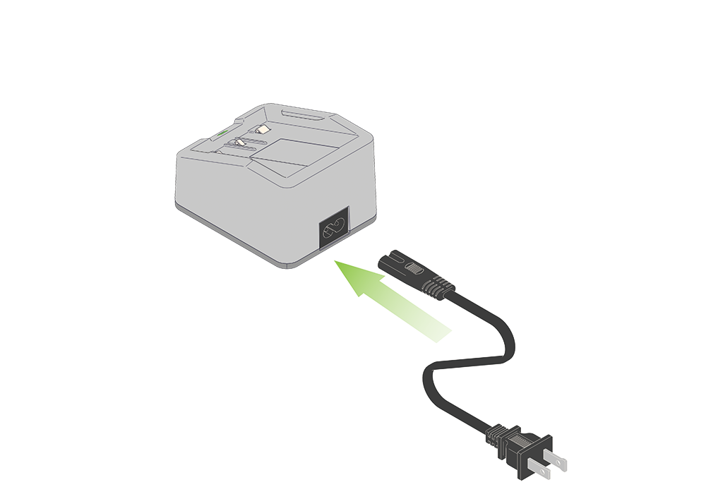 A Diagram Showing a Robot Battery Charger Power Cord Connecting To a Robot Battery Charger