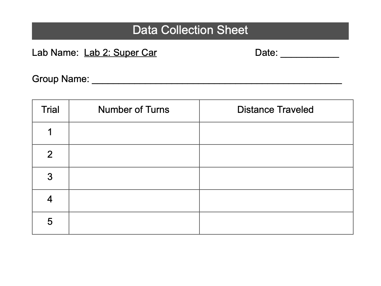 Data Collection Sheet