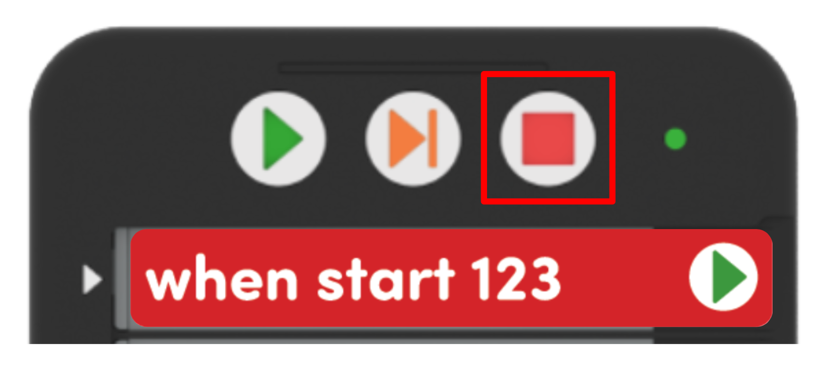 Top of the Coder with the Stop button highlighted.