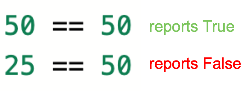 examples of equal to operator statements with the Boolean values reported