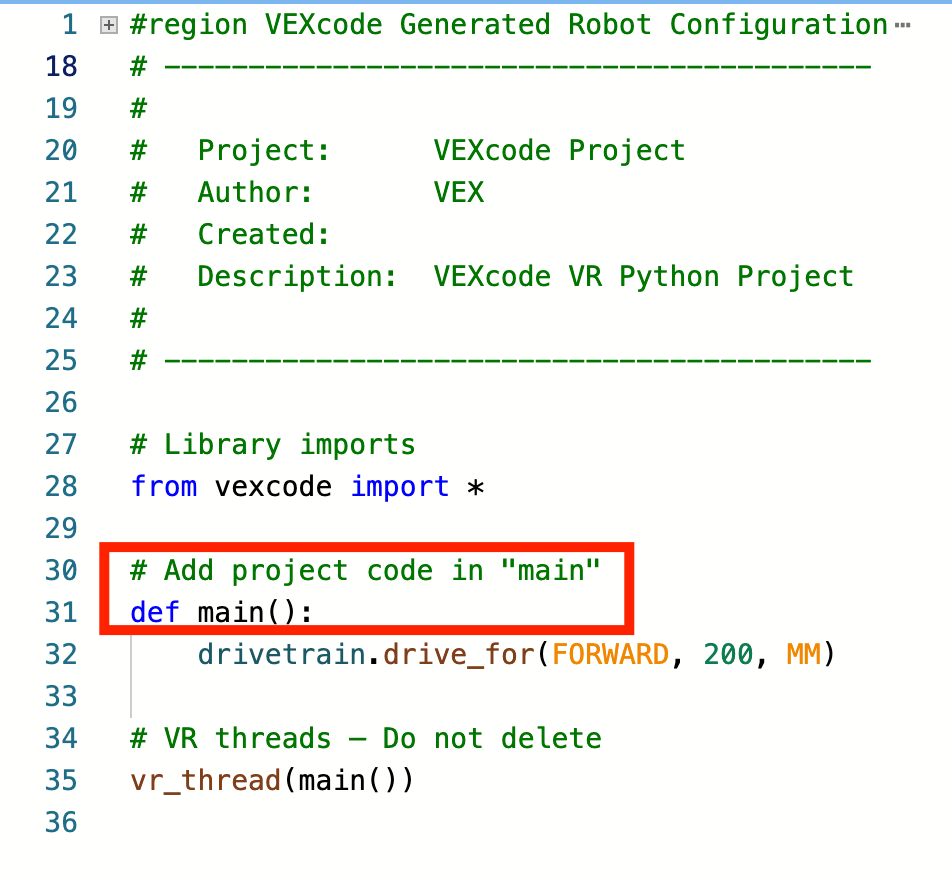 image of a new text project in the workspace with the main function highlighted