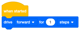 VEXcode 123 Blocks program that reads When started, drive forward for 1 step.