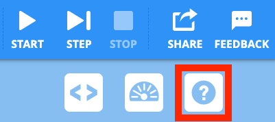 image of the help icon in the Toolbar of VEXcode VR