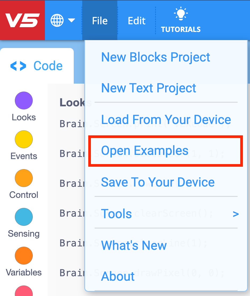 select open examples from the file menu