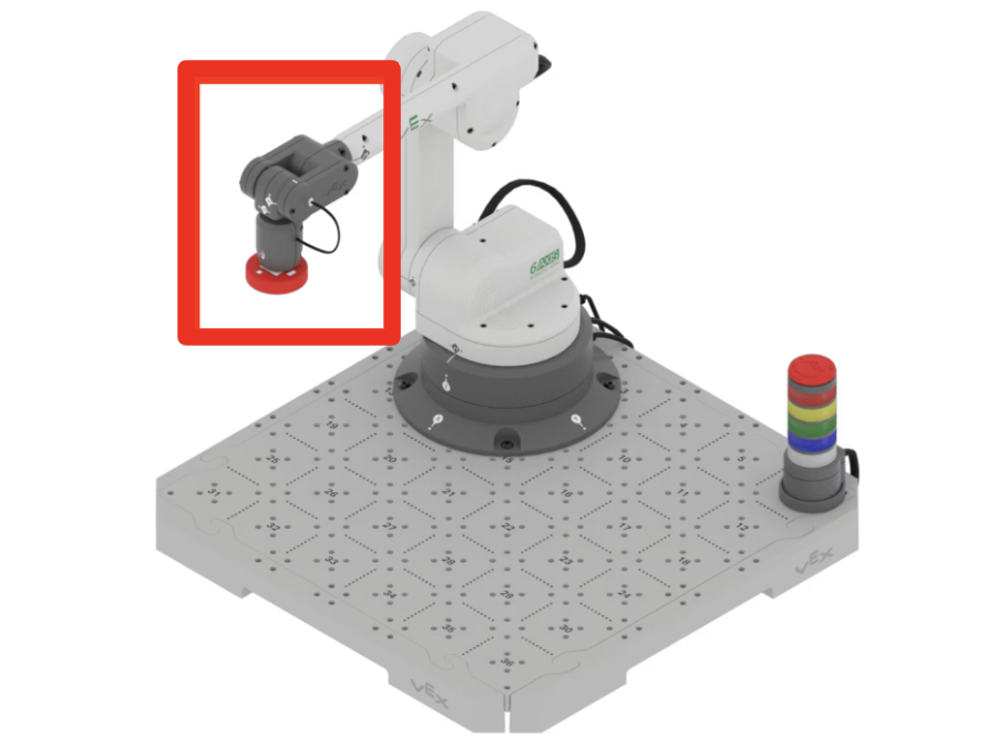 The 6-Axis Arm with a Disk attached to the Magnet Pickup Tool, which is highlighted with a red callout box.