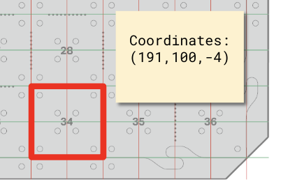 Coordinates of the Tile location 34 are recorded in the Engineering Notebook.
