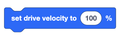 VEXcode GO Bloco de definição de velocidade que diz 'Definir velocidade do drive para 100%'.