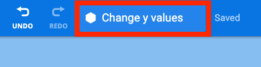 VEXcode GO Toolbar with the Project Name field called out in a red box and set to 'Change y values'.