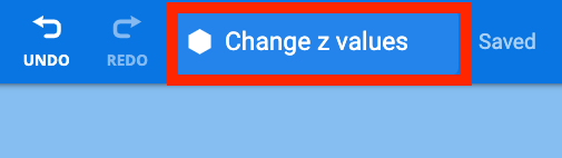 VEXcode GO Toolbar with the Project Name field called out in a red box and set to 'Change z values'.
