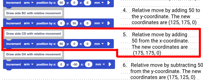 The engineering notebook code reading example from above, with step 5's text and blocks called out in a red box.