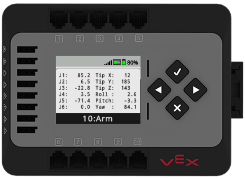 Imagen de la información del brazo en la pantalla de dispositivos en el cerebro