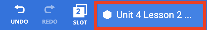 VEXcode EXP Toolbar with the Project Name field called out in a red box and renamed to Unit 4 Lesson 2, indicating that it can be changed by clicking on it.
