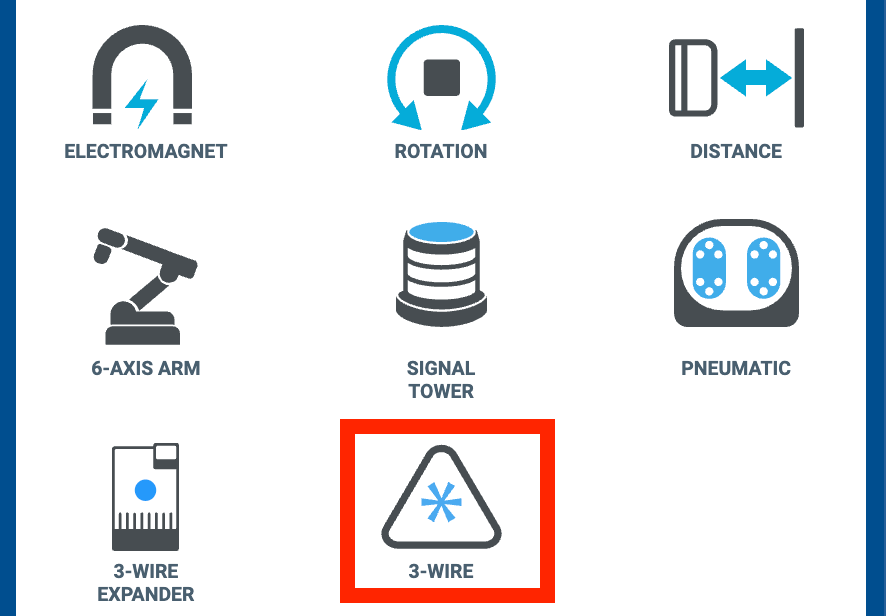 Device options in the Devices Window, with the 3 Wire icon called out in red.