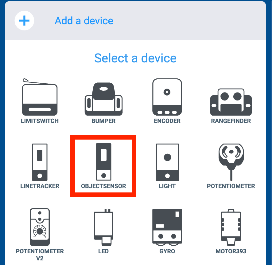 3 Wire Device options in the Devices Window, with the Object Sensor icon called out in red.
