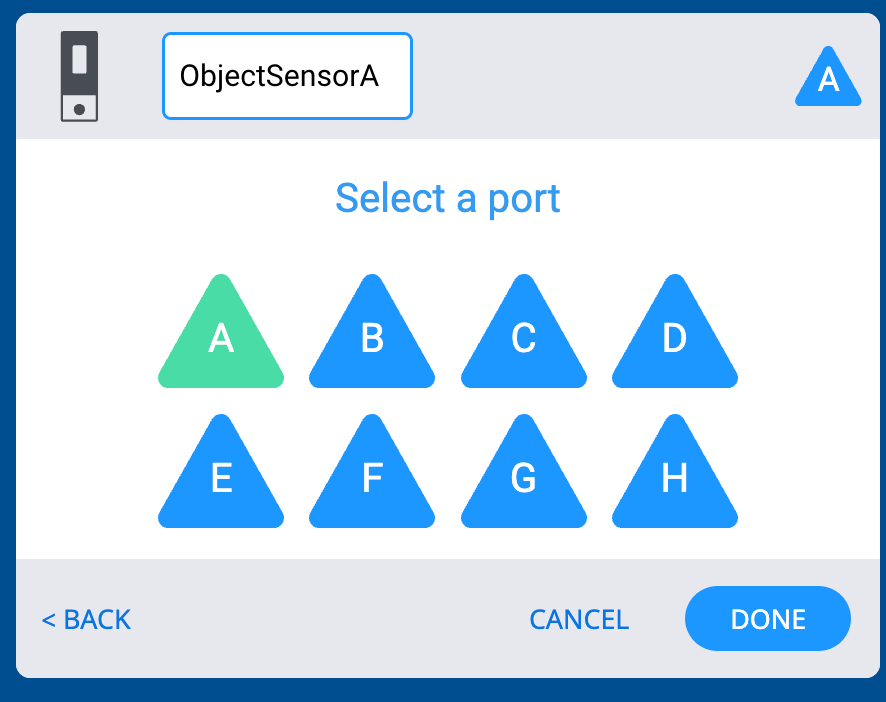 Devices Window with Port A highlighted for the Object Sensor.