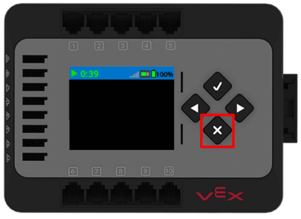 EXP Brain with the diamond X button called out in a red box to end the project.