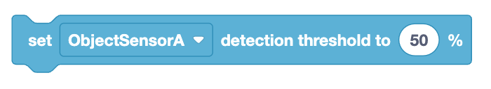 VEXcode EXP Set Detection Threshold block that reads 'Set object sensor A detection threshold to 50%.