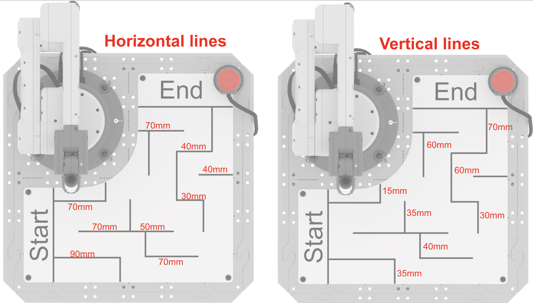 The maze layout is shown with the horizontal line dimensions labeled on the left side, and the vertical line dimensions labeled on the right side.