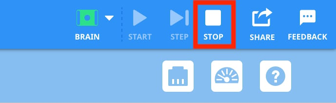 image of Stop button called out on the VEXcode GO toolbar