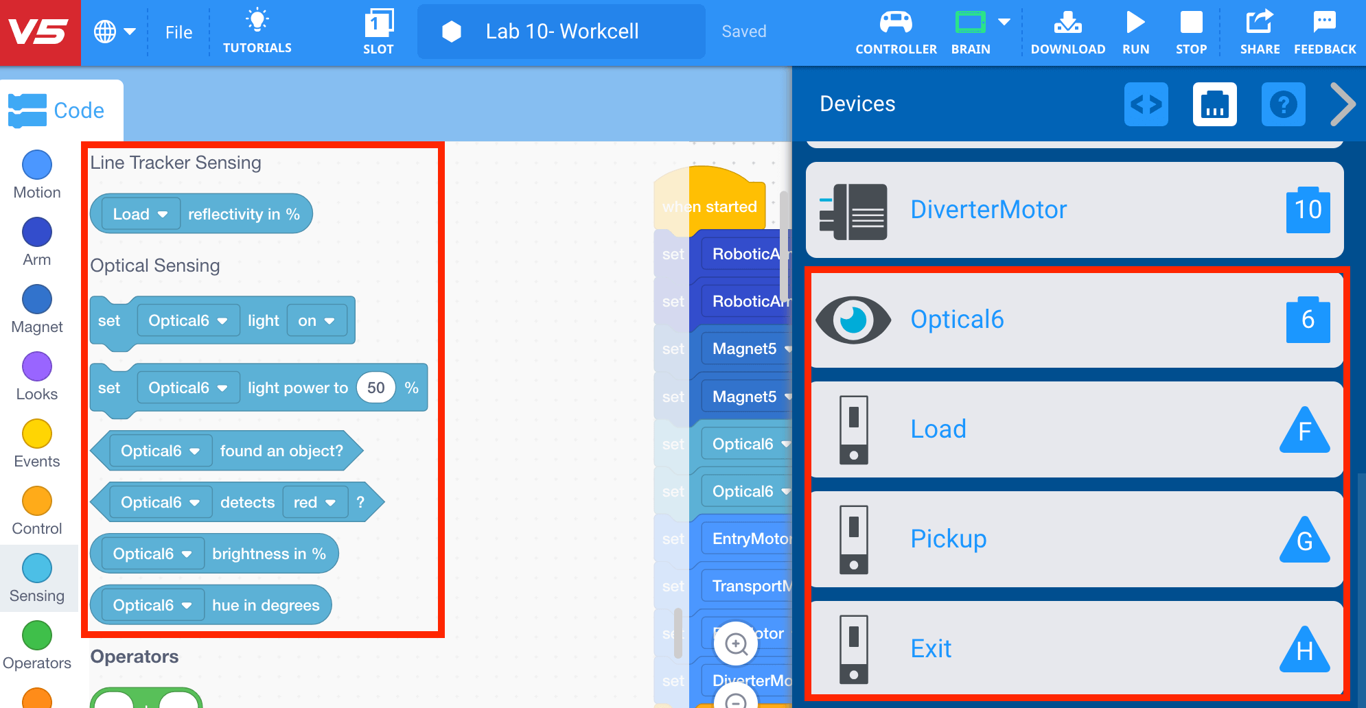 Sensors in Robot Config
